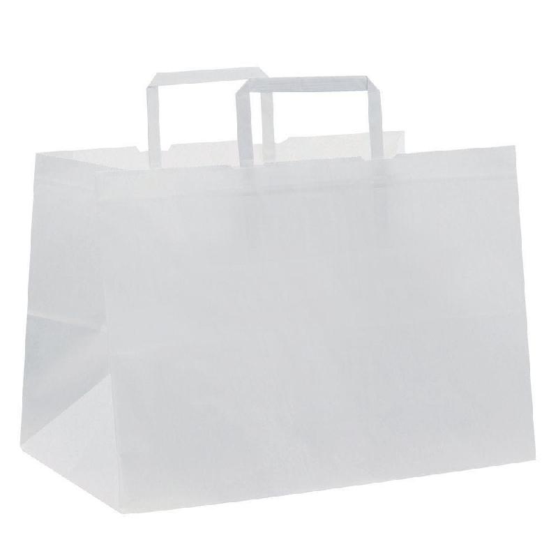 Sac traiteur kraft blanc poignées plates 32x21x30cm - par 50_0
