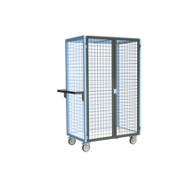 Servante grillagée 4 côtés, verrouillable, plateau bois, 1000 x 600 mm, 250 kg_0
