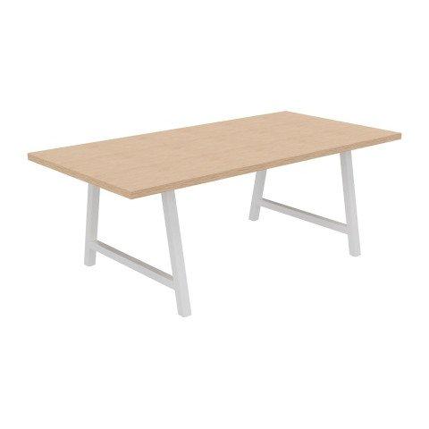 TABLE DE RÉUNION SYNERGY L 200 X P 100 X H 74 CM PIED MÉTAL BLANC PLATEAU CHÊNE CLAIR