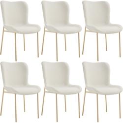 Tectake 6 chaises rembourrées tissu bouclette ergonomiques blanc/doré - 405645 - blanc polyester 405645_0
