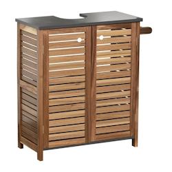 TENDANCE Meuble sous lavabo avec porte-serviette latéral intégré H 70 cm - Acacia - marron 3664323142211_0