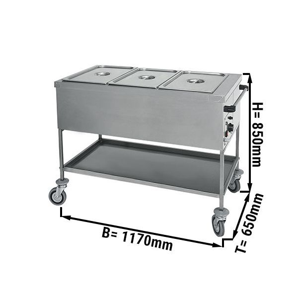 Twf1760 - chariot bain-marie - GGM Gastro International GmbH - 3 GN 1/1 - dimensions extérieures : 1170 x 650 x 850 mm - température 30-90°C_0
