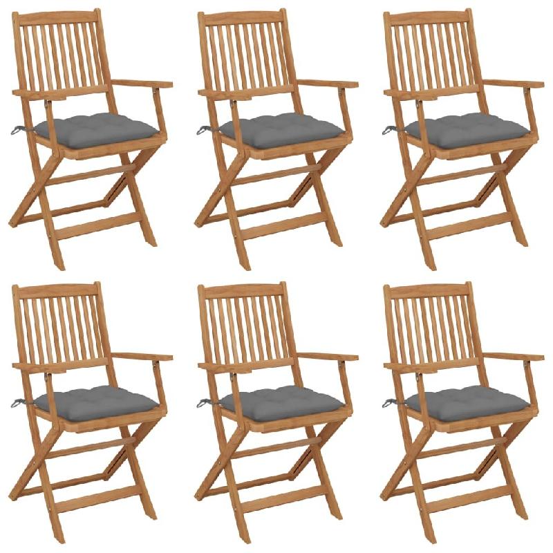 VidaXL Chaises Pliables De Jardin Lot De 6 Avec Coussins Bois D Acacia - gris 3074956_0