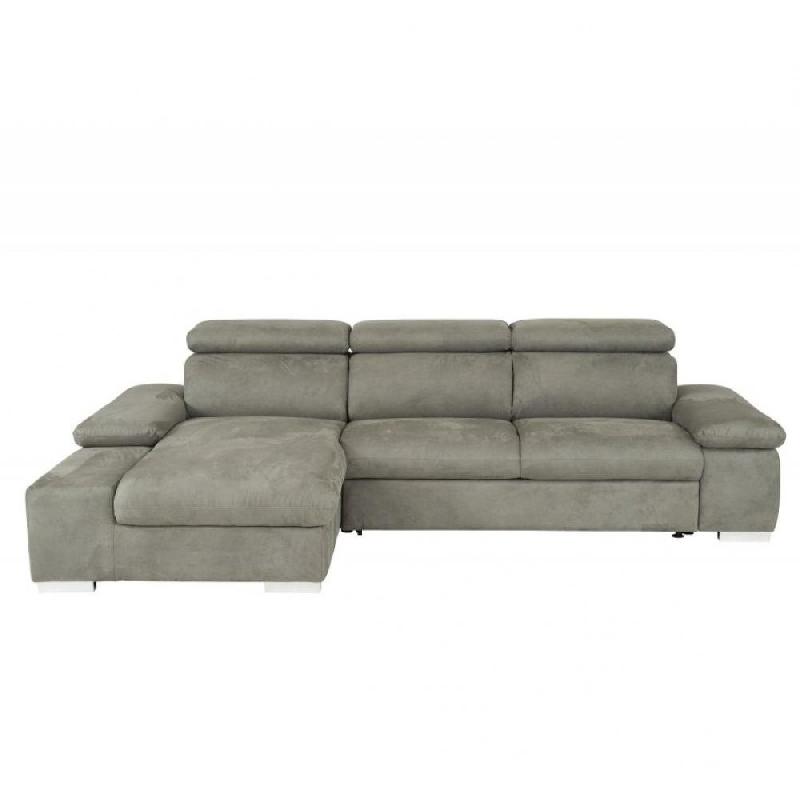 Canapé d'angle convertible gauche avec coffre de rangement - Panama tissu façon nubuck gris - couchage 140x200 cm_0
