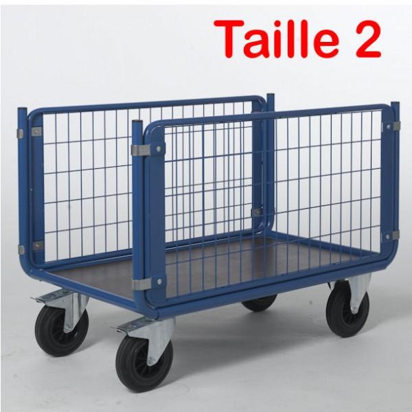 Chariot manuel grillagé 2 ridelles - Dimensions utiles 1150 x 620 mm - Capacité 500 kg - Rolléco_0