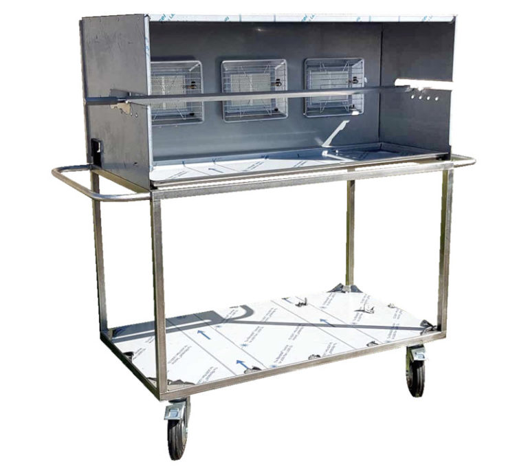 Chariot tourne broche inox pratique, esthétique et personnalisable mobigrill : l'accessoire pour travailler partout confortablement_0