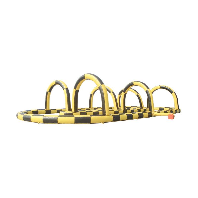 Circuit gonflable - Réf. SP25-CH - Parcours de course ovale jaune et noir 20x8x4m pour enfants_0