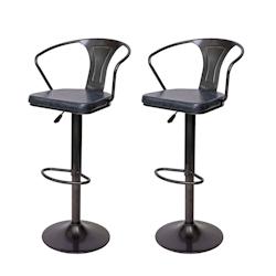 Décoshop26 - 2x tabourets de bar en synthétique gris et métal noir style industrielle avec accoudoirs TDB04056 - gris 3001541169604_0