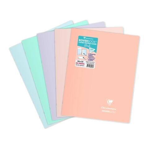 LOT DE 10 - CAHIER PIQUÉ KOVERBOOK BLUSH 24X32CM 48 PAGES GRANDS CARREAUX COUVERTURE POLYPROPYLÈNE OPAQUE BICOLORE - ASSORTIS