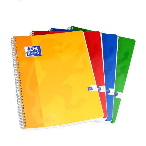 LOT DE 5 - CAHIER OXFORD COLOR LIFE A4 PETITS CARREAUX 5MM 180 PAGES RELIURE SPIRALE COUVERTURE CARTE COLORIS ASSORTIS