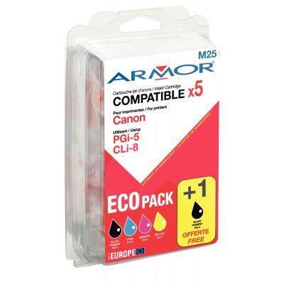 Pack de 5 cartouches d'encre compatibles Canon PGI5 / PGI8 - Noir, Cyan, Magenta, Jaune + 1 noir offert - Garantie 2 ans_0