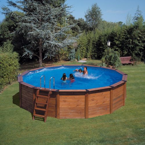 PISCINE RONDE NATURE POOL 1.20M BOIS DOUBLE PAROI ACIER