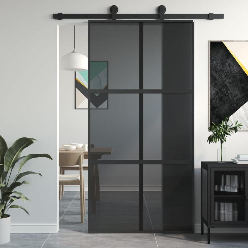 Vidaxl porte coulissante noir 102,5x205 cm verre trempé aluminium 155215_0