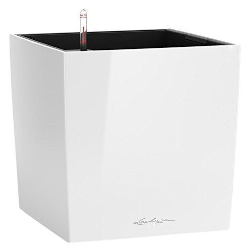 Pot à fleurs LECHUZA CUBE Premium 30 - Blanc brillant - Kit de plantation avec bac d'arrosage et poignées robustes_0