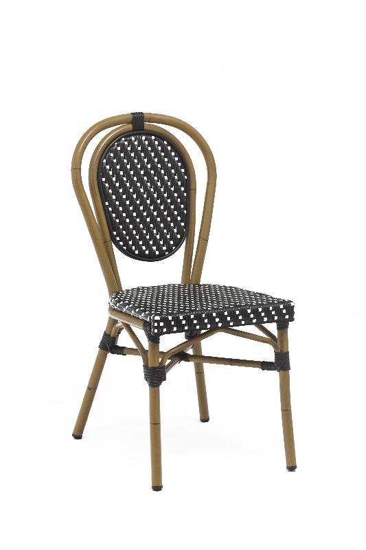 Chaise de terrasse Louvre - tressage noir et blanc - aluminium rotin - empilable et légère_0