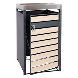 Décoshop26 - Abri poubelle avec bac à plantes porte verrouillable 125 x 68 x 80 cm métal aspect bois de hêtre anthracite 04_0005704 - 3000252975146_0