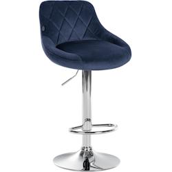 Décoshop26 - Tabouret de bar en velours bleu coutures décoratives pivotant support métal chromé TDB10672 - bleu 3002473432699_0