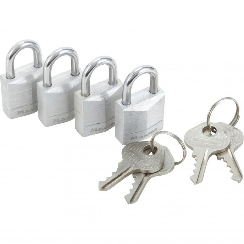 Lot de 4 cadenas à clé MASTER LOCK - Aluminium résistant à la corrosion - l. 20 mm - Cylindre à 3 goupilles_0