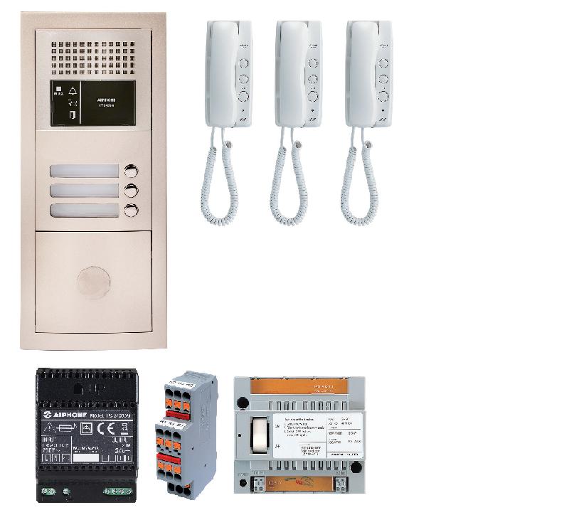 Pack audio 3 BP - Prépercé Vigik - centrale audio + alimentation + 3 postes GT1D - Référence GTBA3E_0