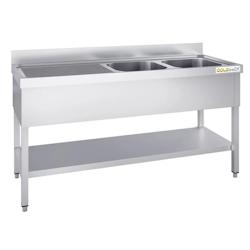 Plonge inox 1400x600mm avec 2 bacs à droite et égouttoir à gauche PREMIUM - GOLDINOX - inox 3701770815876_0