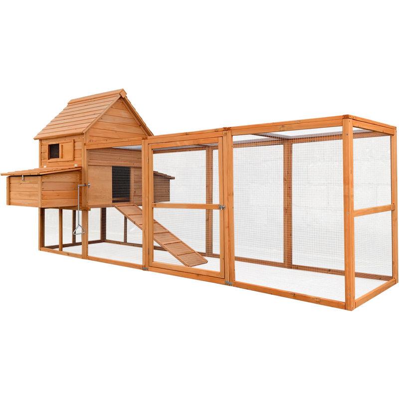 Poulailler Wiltec 310x150x150cm - Bois Avec Enclos | Nichoirs & Bac Amovible | Pour Poules & Cailles