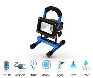 Projecteur LED portable 10W rechargeable - 120° IP65 - Autonomie 4H et rechargement secteur/allume-cigare_0