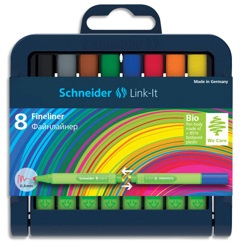 STYLOS SCHNEIDERS FINELINER LINK-IT - POINTE NYLON 0,4MM - COLORIS ASSORTIS - ETUI DE 8