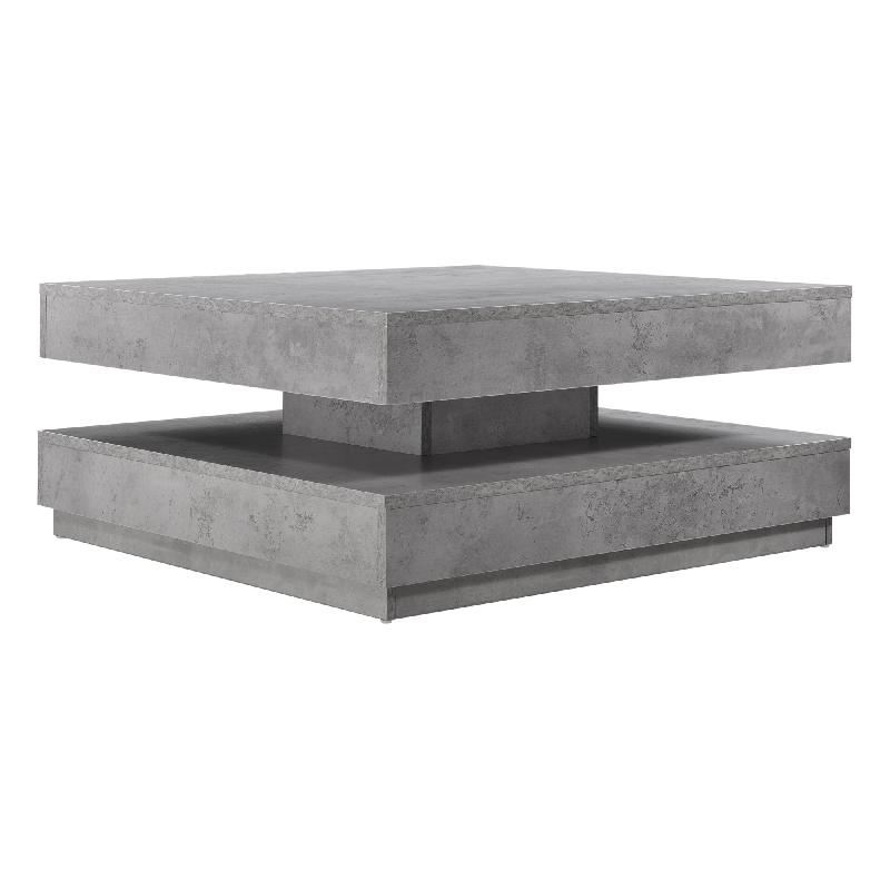 Table basse avec plateau tournant - 76 x 76 cm - Bois gris béton - Réf : 03_0004128_0