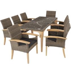 Tectake Table en rotin Foggia avec 8 chaises - marron naturel -404862 - beige plastique 404862_0