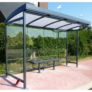 Abri bus azur / structure en acier / bardage en verre sécurit / avec banquette / 400 x 150 cm_0