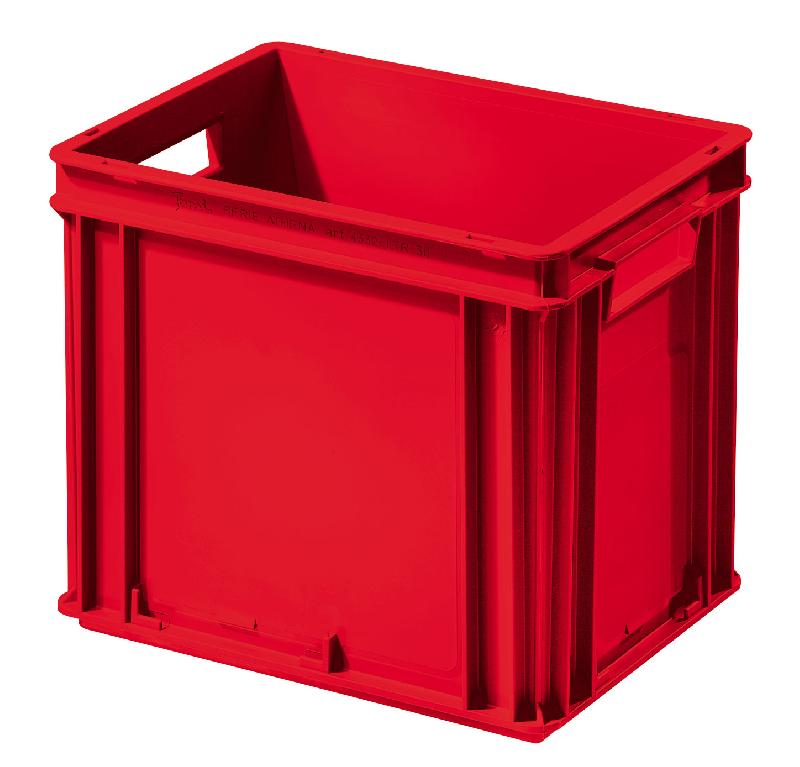 Caisse plastique athéna rouge 30 litres poignées ouvertes_0