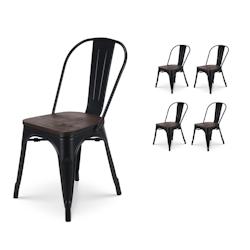 Chaise en métal noir mat et assise en bois foncé - Style industriel - x4 Kosmi - noir métal 3760301691150_0
