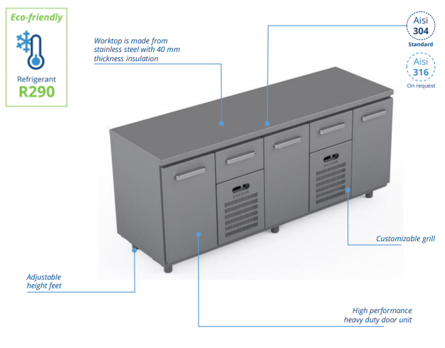 Comptoir réfrigéré en acier inoxydable -2000 × 660 × 900 mm - CST-20-10101_0