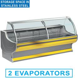 Comptoir vitrine réfrigéré à vitre bombée avec réserve - LS40/C1 - acier inox AISI 304 et plan de travail en granit_0