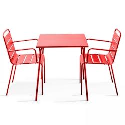 Oviala Business Ensemble table de jardin carrée et 2 fauteuils acier rouge - Oviala - rouge acier 104802_0