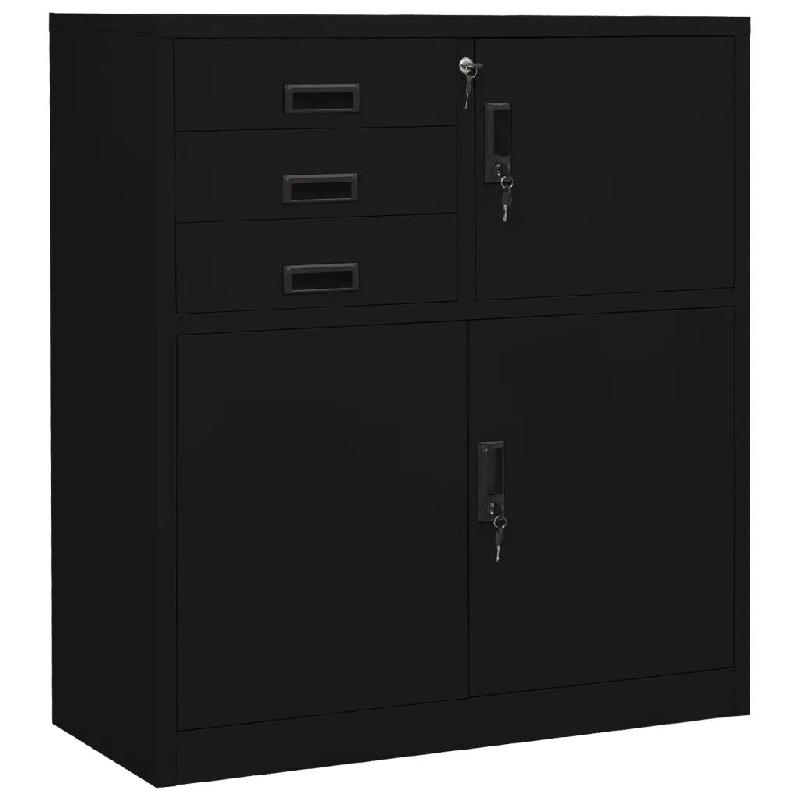 Helloshop26 - Armoire de bureau acier noire 90 x 40 x 102 cm avec étagère réglable et tiroirs pratiques style contemporain 02_0046905 - noir acier_0