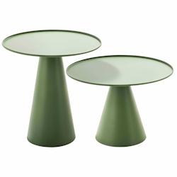 Oviala Business Lot de 2 tables basses de jardin rondes vert cactus - green steel 108810_0