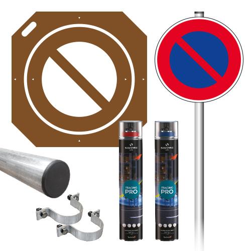 Pack signalisation stationnement interdit - pochoir bois 6 mm, panneau parking, aérosols de peinture haute performance_0