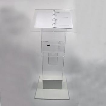Pupitre-lutrin sur pied lesté – avec anneaux classeurs – en PET ou plexi – options urne et porte-brochure_0