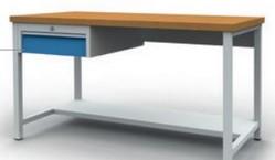 Table d'atelier avec plateau hêtre multiplis 40 mm, tiroir 150 mm et demi-tablette basse - 03.19.31VA_0