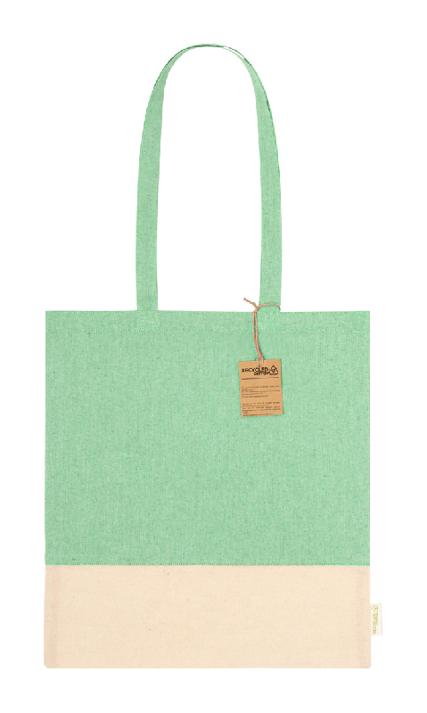 Tote bag - bicolore en coton recyclé 120 g/m² avec anses longues et étiquette distinctive_0