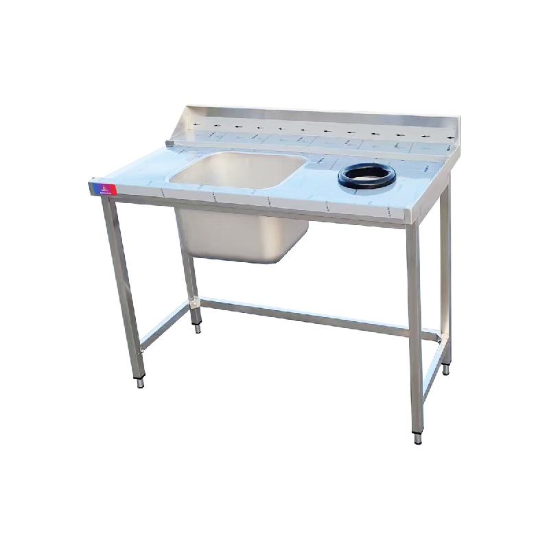 - Table d'entrée gauche pour lave-vaisselle à dôme en acier inoxydable avec 1 bac et compartiment à déchets 1800x750x850+ 100 mm - inox gf1156_0