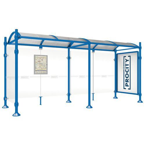 ABRI BUS PROVINCE 5 M VITRINE 1 BARDAGE LAT. INOX BLEU 5010 - PROCITY