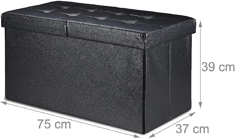 Banquette avec espace de rangement - cuir artificiel noir 75 cm - couvercle rabattable et capacité 300 kg_0
