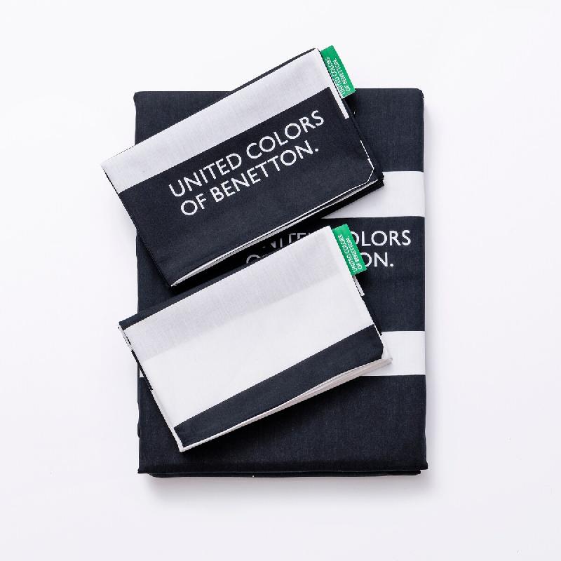 Benetton - Ensemble 3Pc Lit (1Pc Housse de Couette 200X200Cm + 2Pc Taies d'Oreiller 80X80Cm) 100% Coton 200Tc Black & White Be - multicolore BE396_0