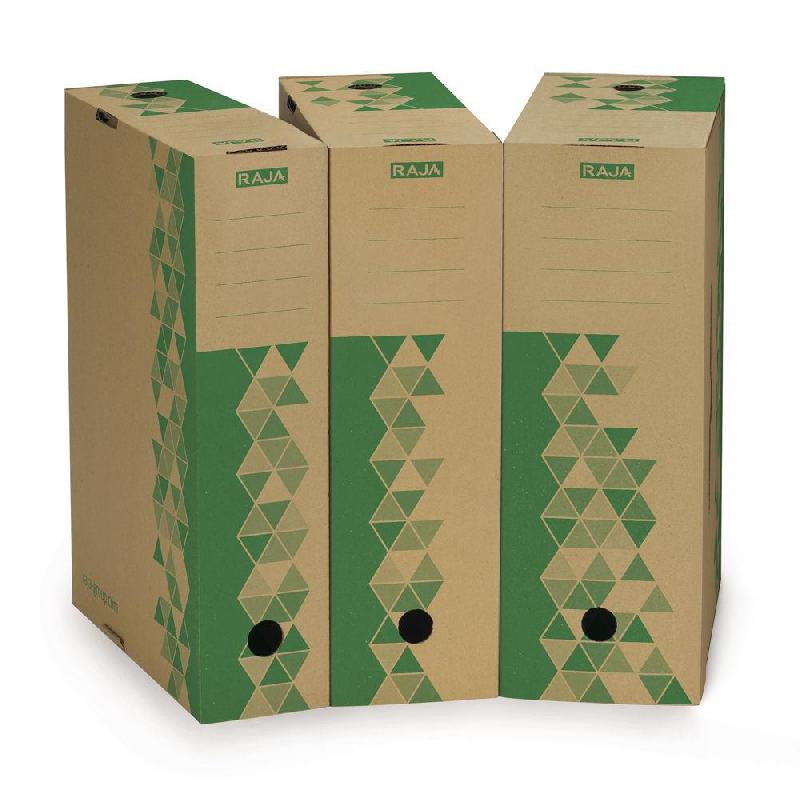 BOÎTE ARCHIVES RAJA CARTON RECYCLE DOS 10 CM - KRAFT /VERT - LOT DE 25