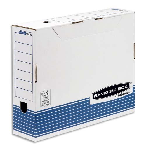 BOÎTE ARCHIVES SYSTEM FORMAT A3, DOS DE 10CM, MONTAGE AUTOMATIQUE, CARTON RECYCLÉ BLANC/BLEU - LOT DE 10