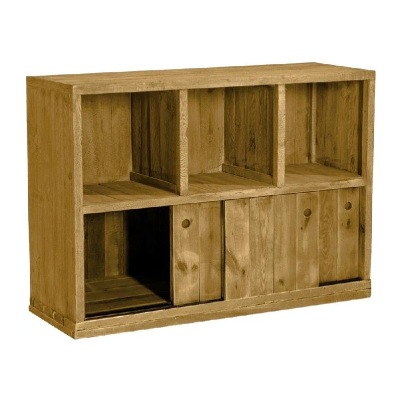 Buffet bas Westside pin vieilli 3 cases 3 portes L119xP39xH80cm - bois rainuré é_0