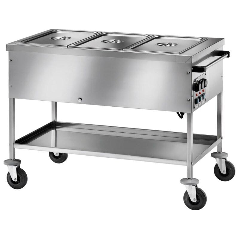 Chariot bain-marie avec étagère inférieur, 3x GN 1/1 h 150 mm, 3 températures 1170x670x850 mm - VIRTUS - 0615402841313_0