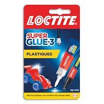 COLLES CYANOACRYLATES SUPERGLUE-3 SPÉCIAL PLASTIQUES TUBE 2G + STYLO 4ML - LOT DE 2